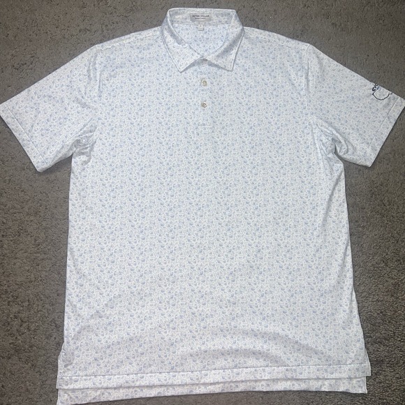 Peter Millar Polo Shirt Mens L White Skulls Performance Evolution Golf AOP - Picture 1 of 7
